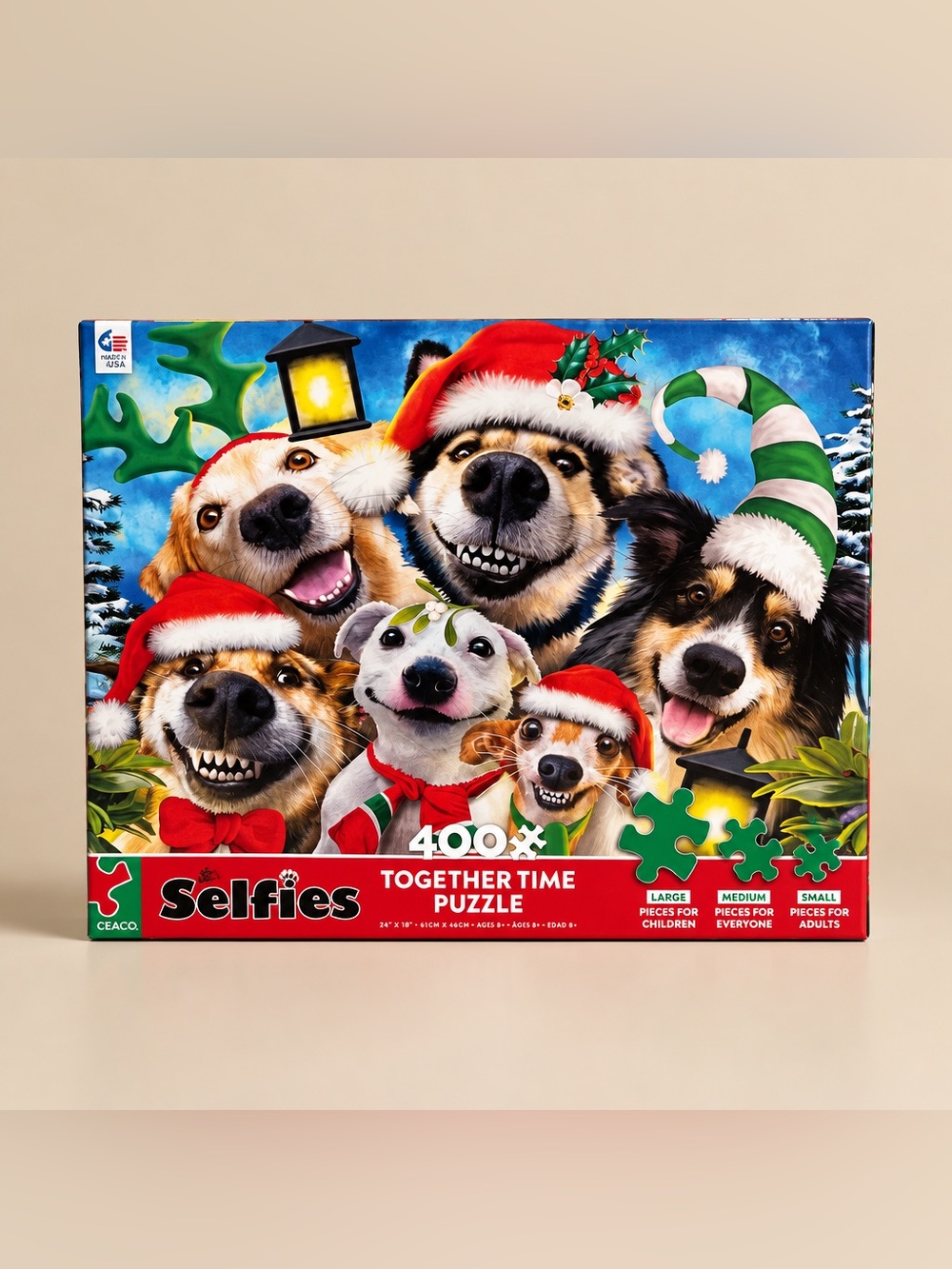 Ceaco Holiday Dog Selfies Together Time Puzzle, a 400-piece jigsaw puzzle